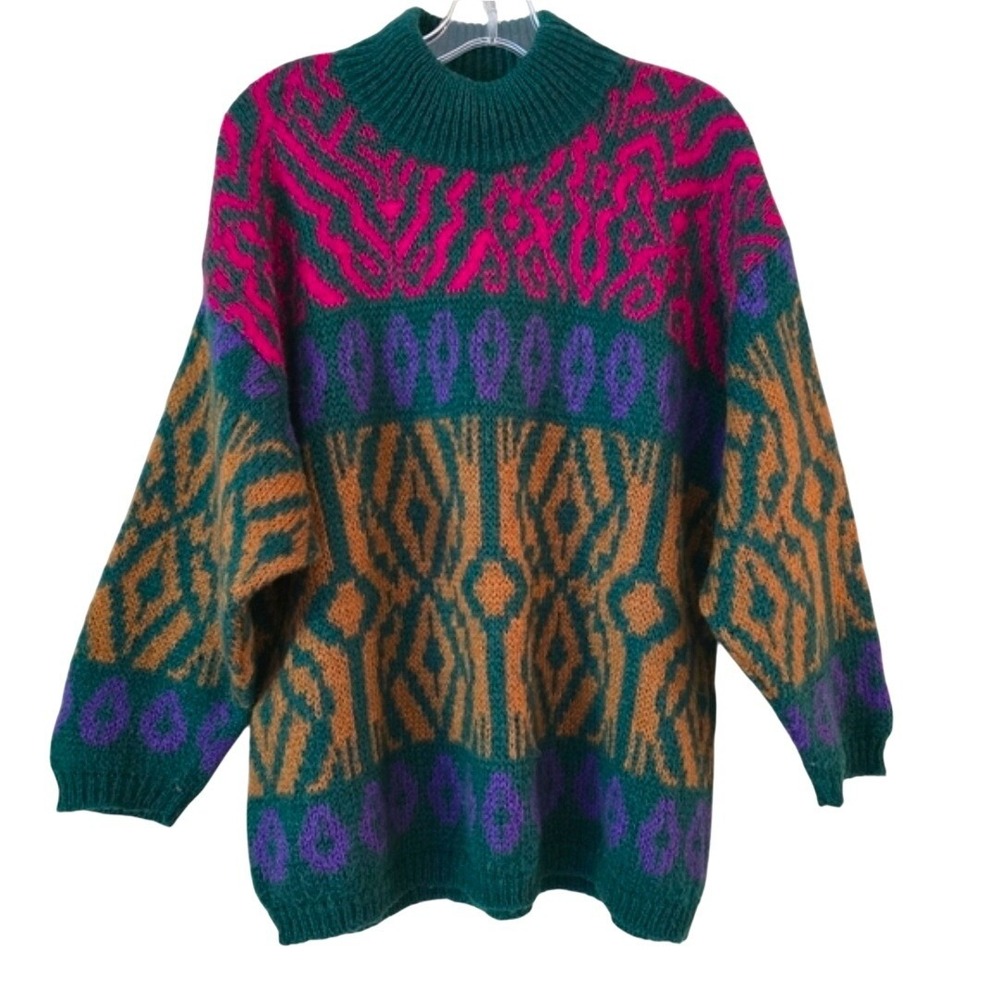 Benetton Vintage 90s Women Pullover Sweater M/L Mohair Blend Multicolored